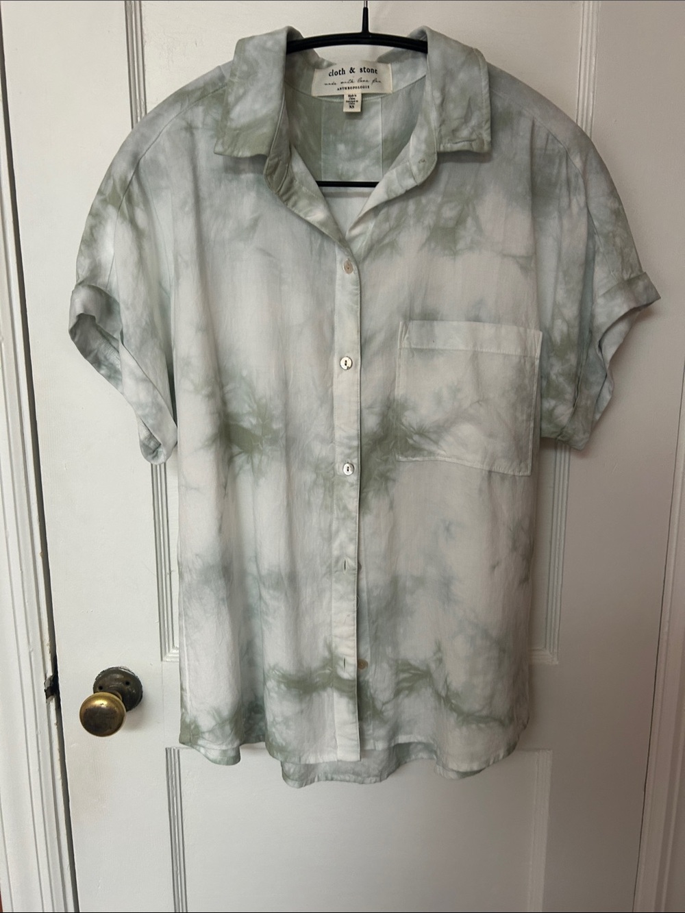cloth & stone White Shirt with Sage Tie-Dye